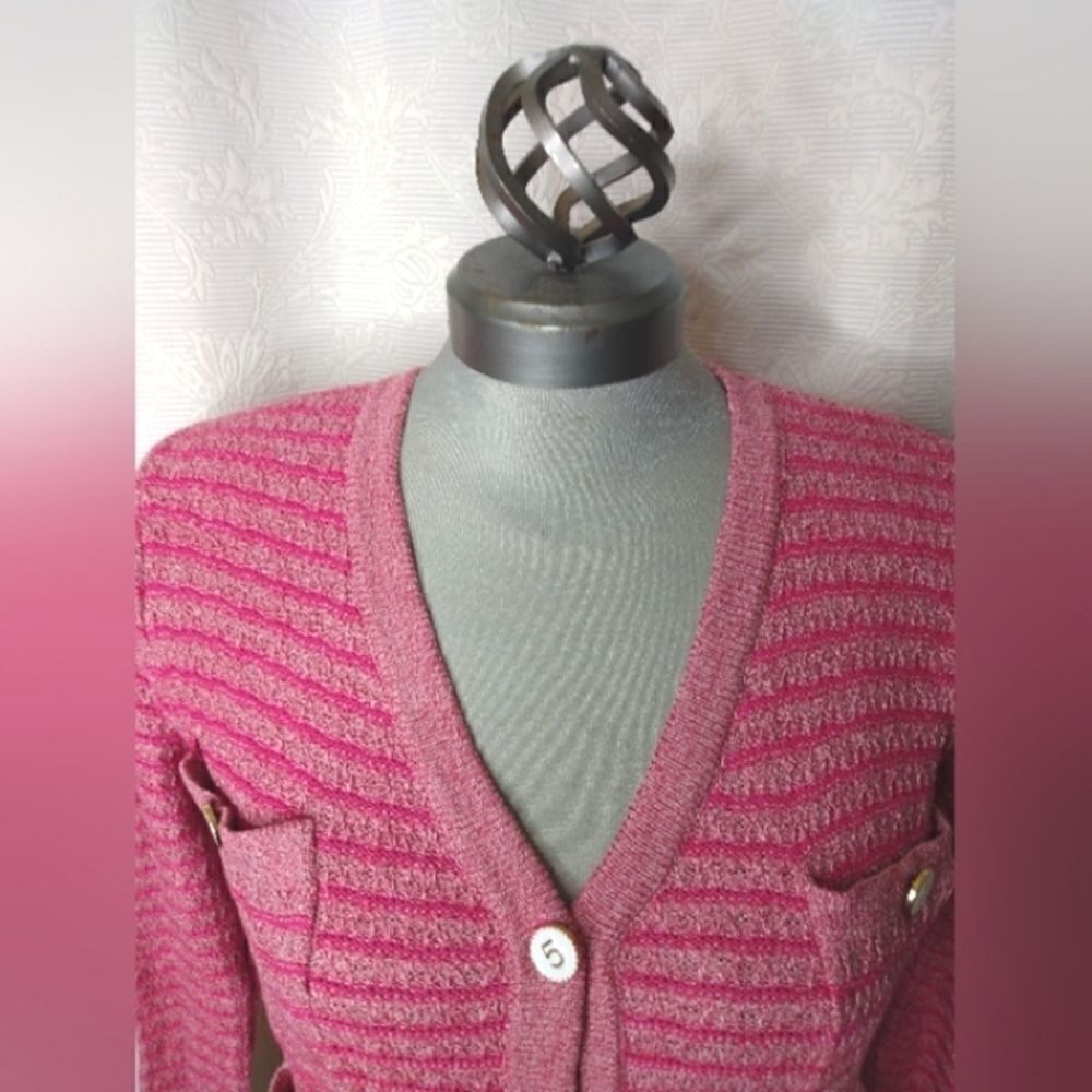 Pink # 5 Buttons Cookie Kudos Knit Women's Sweater Cardigan Buttons SZ small - Picture 11 of 15